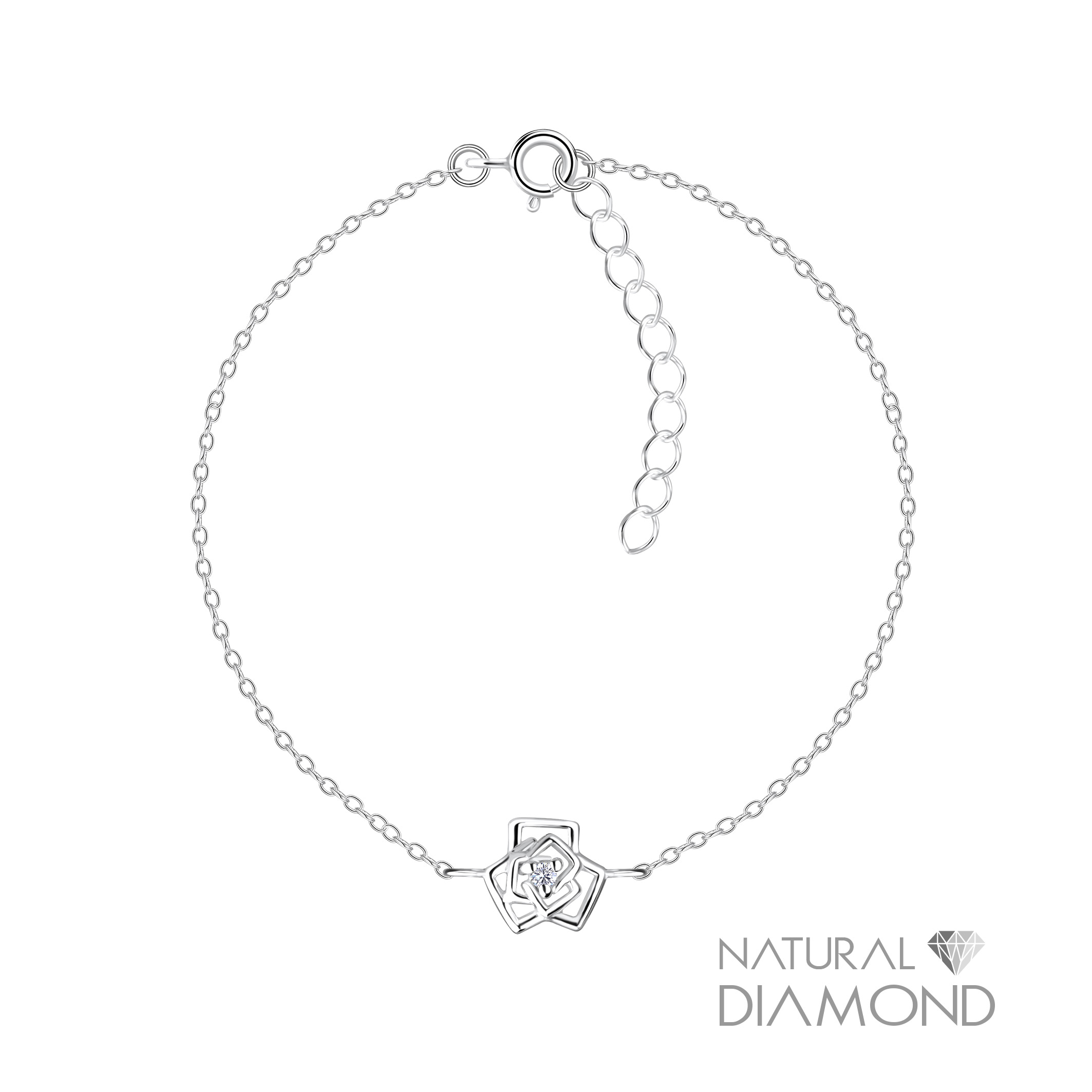 Bracelet fleur de rose avec diamants naturels en argent - FR17059