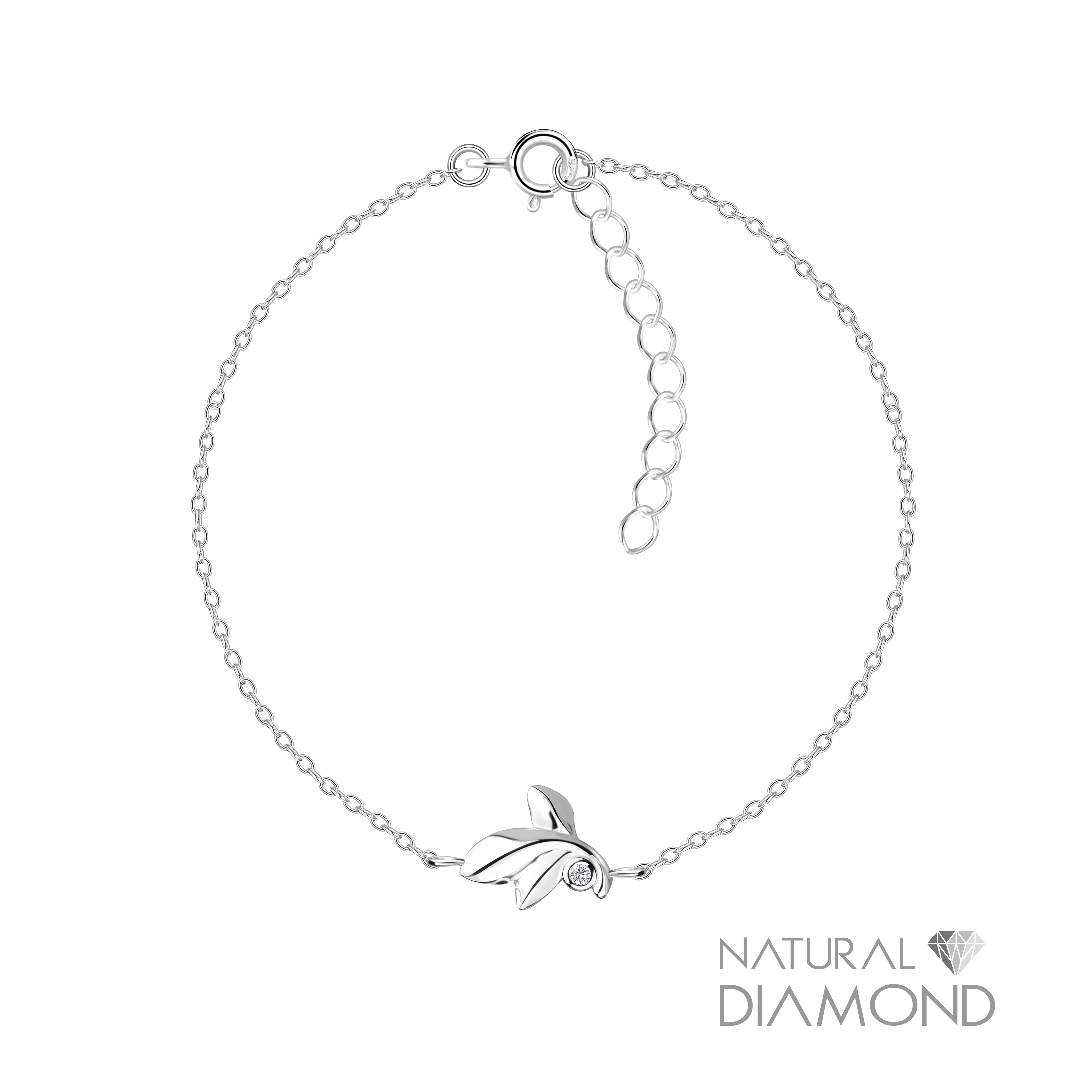 Bracelet feuille avec diamants naturels en argent - FR17067