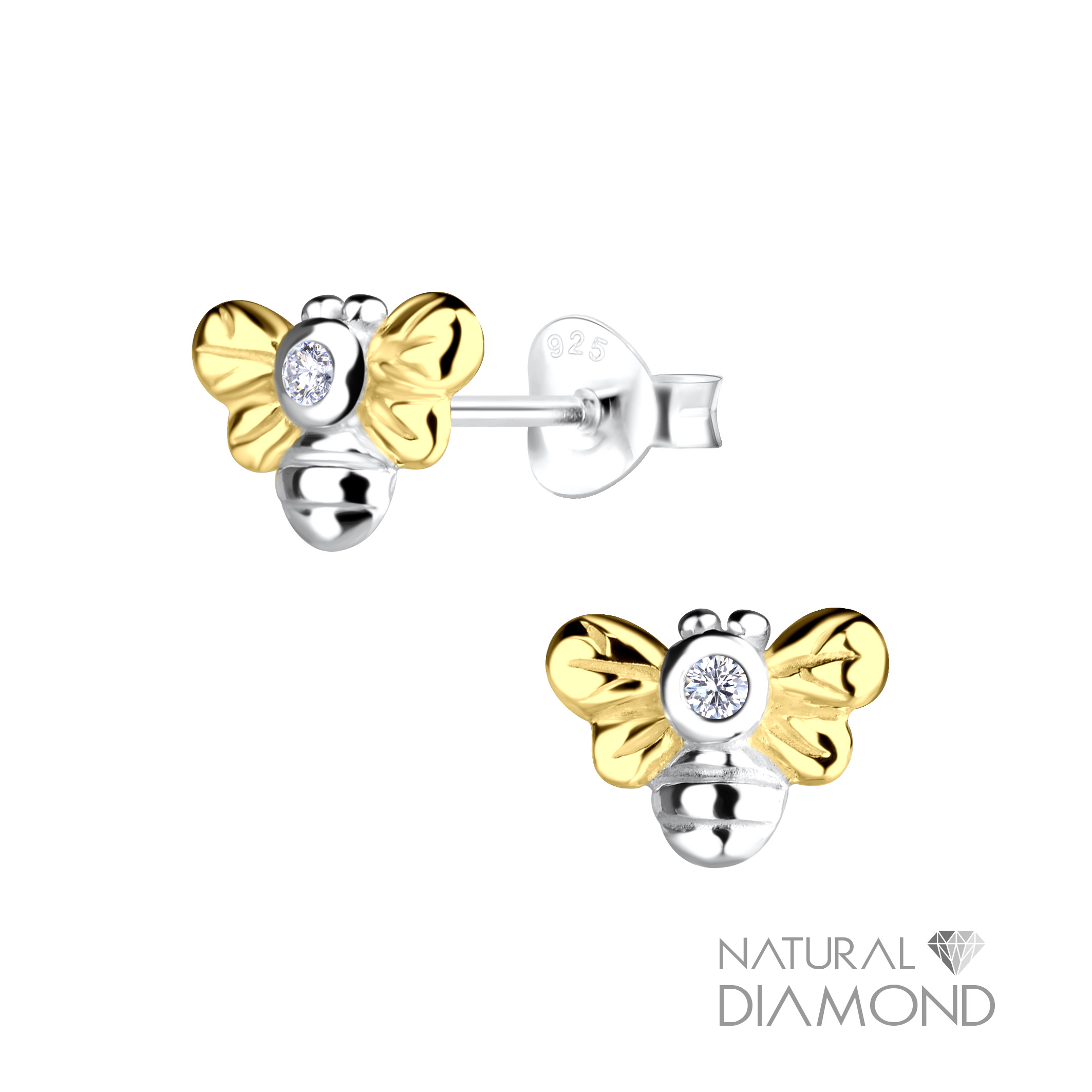 Clous d'oreilles abeille avec diamant naturel en argent - FR17056